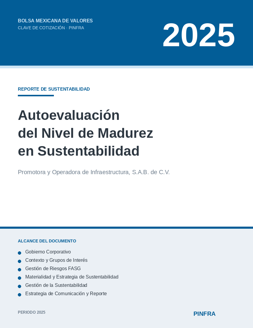 Cover of the Sustainability Maturity Self-Assessment — PINFRA 2025